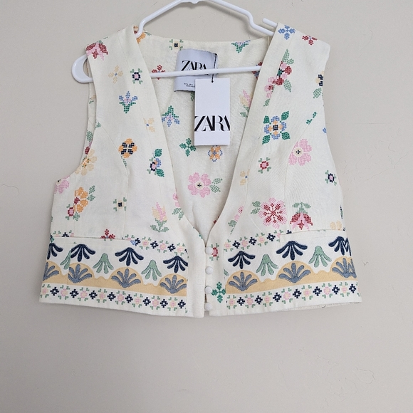ZARA Linen printed vest White multicolor XS S XL - Picture 8 of 12